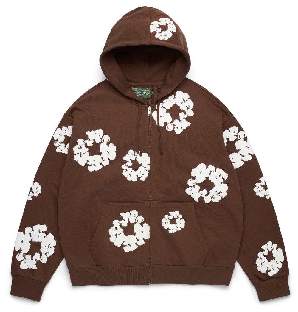 Denim Tears Men's Cotton Wreath Zip Hoodie in Dark Brown